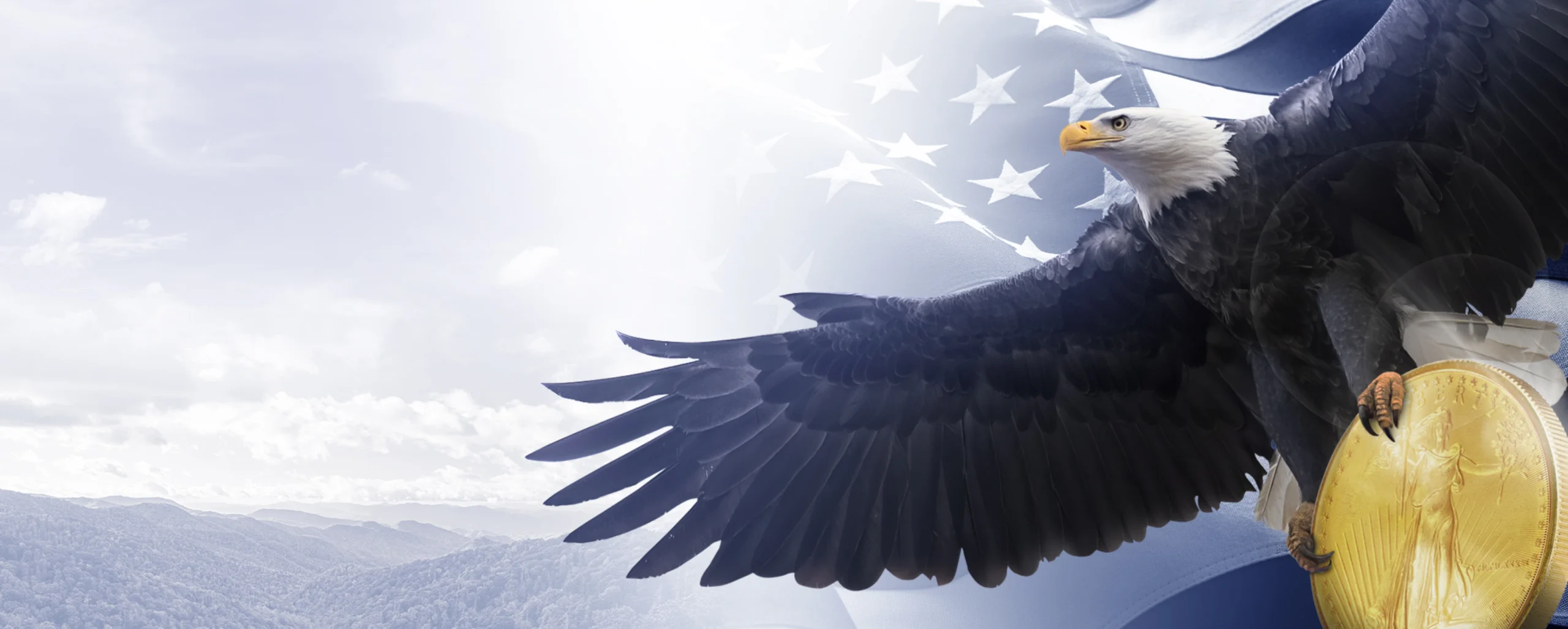A eagle holding a gold coin