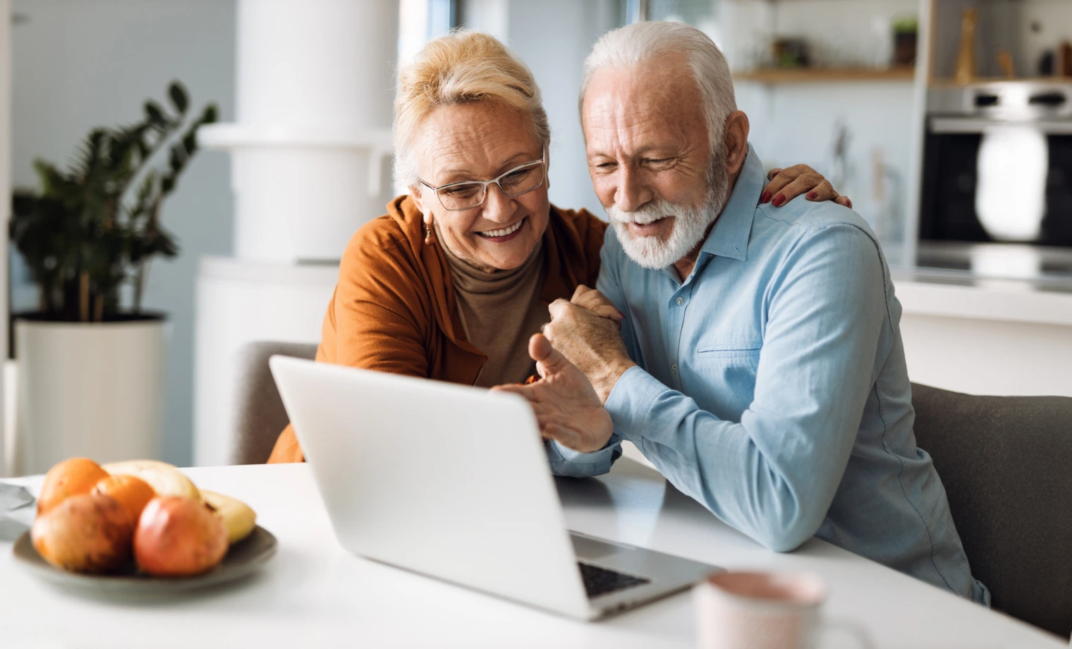 A old couple seeing something in the laptop