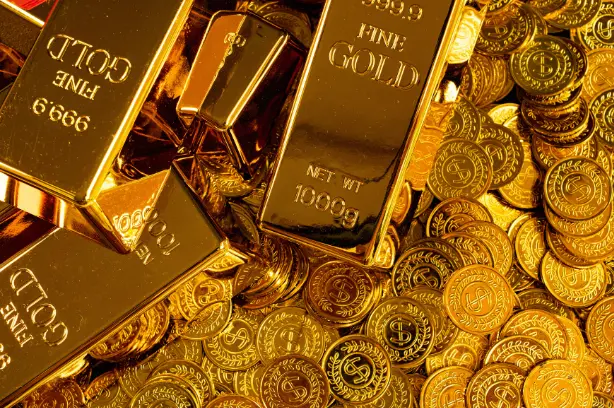Gold bars and coins