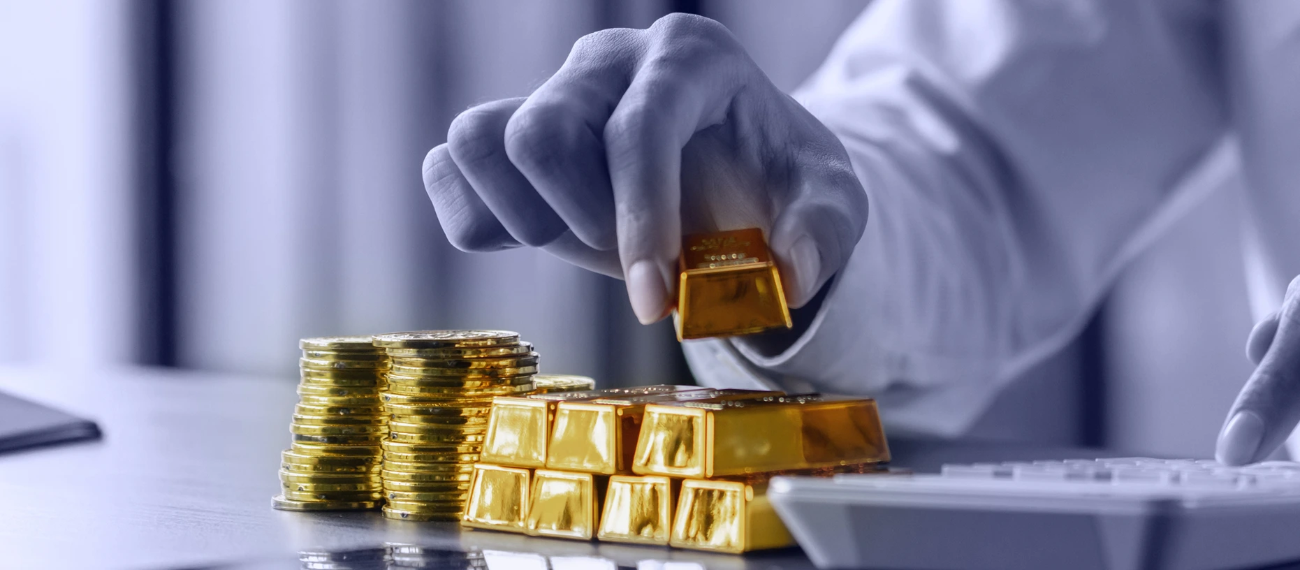 A man with gold products