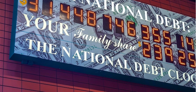 National debt clock displaying the current debt total