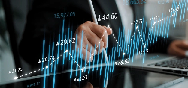 Person interacting with a digital financial chart on a laptop